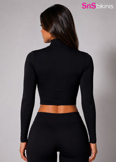 Elite Zip-Up Crop Top - High Neck Long Sleeve Activewear Top